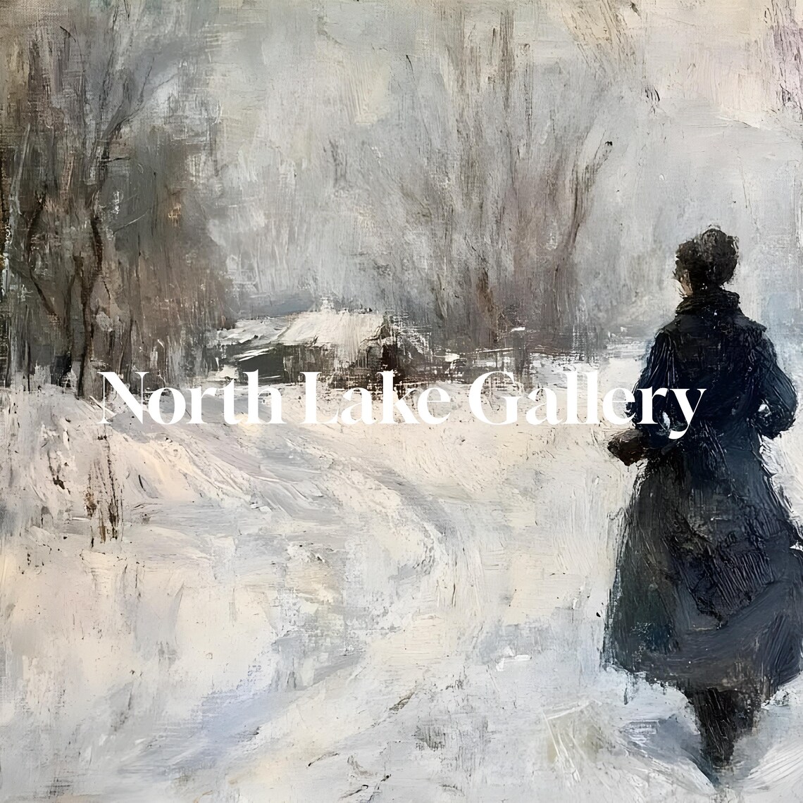 Woman Walking Snowy Path In Winter Coat Moody Rustic Landscape Poster - Image 3