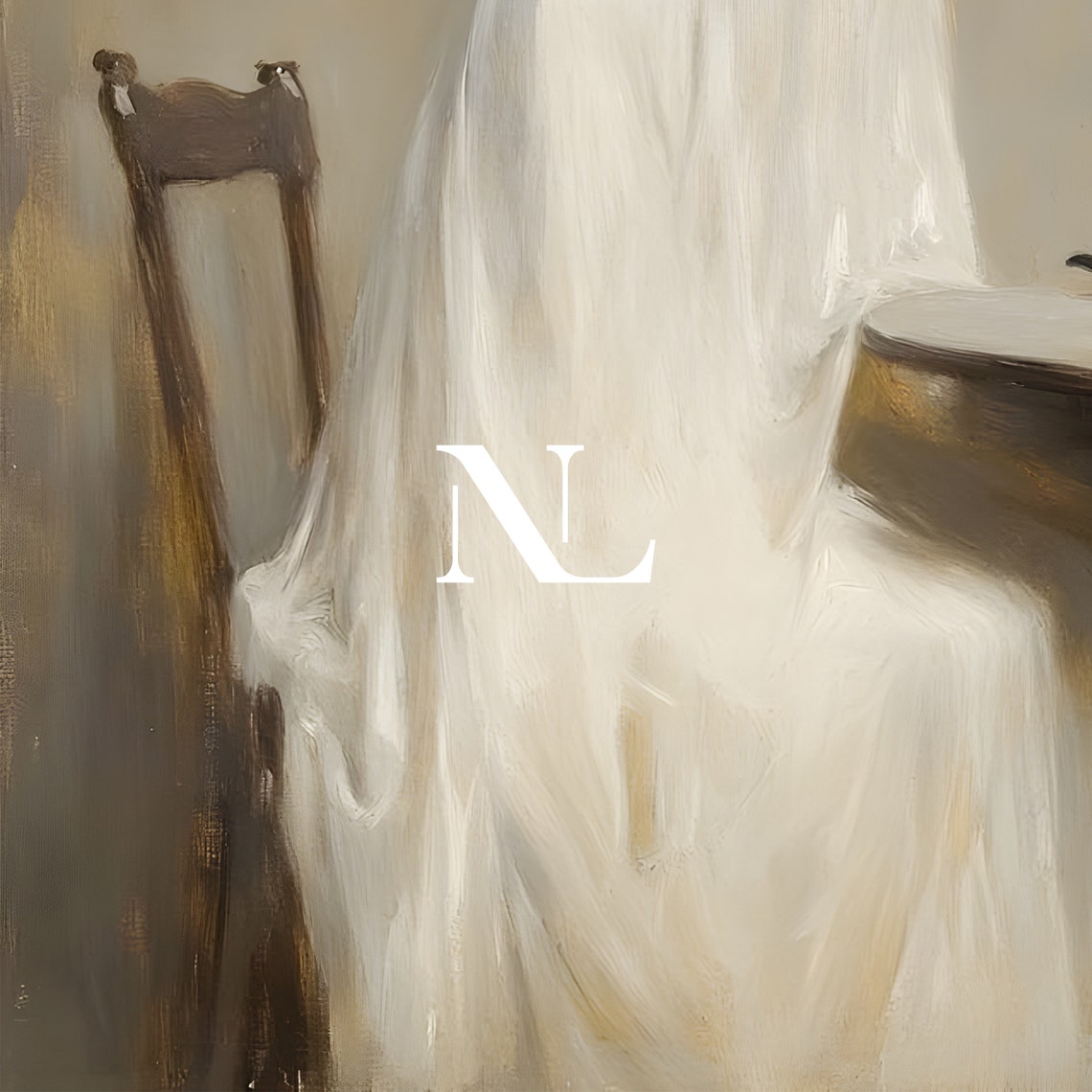 Ghost Sitting With Black Cat And Pumpkin Halloween Art Poster - Image 6