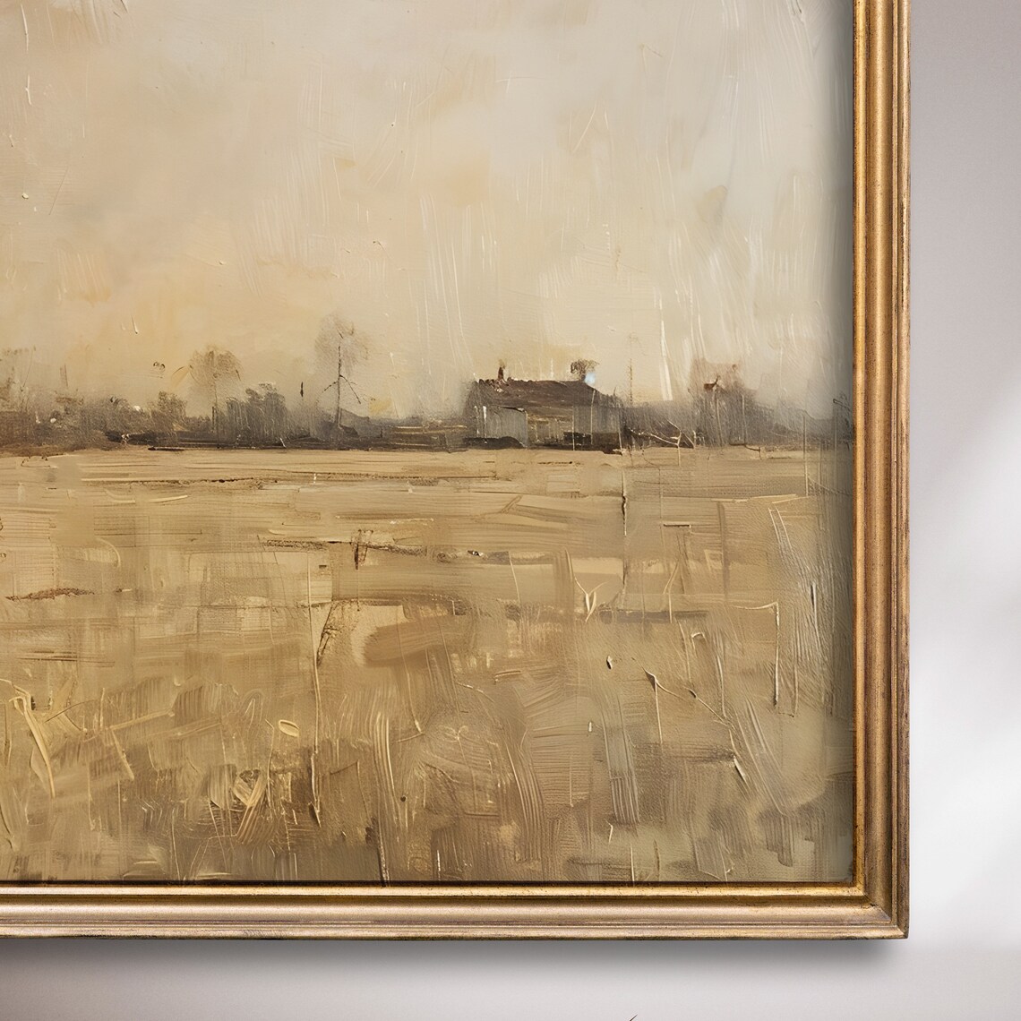 Golden Wheat Field Farmhouse Misty Morning Landscape Painting Poster - Image 7
