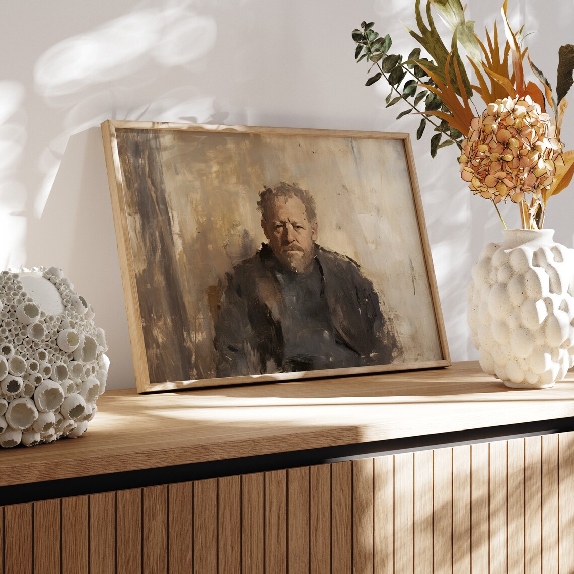 Bearded Man Seated Portrait In Muted Tones Rustic Painting Poster - Image 4