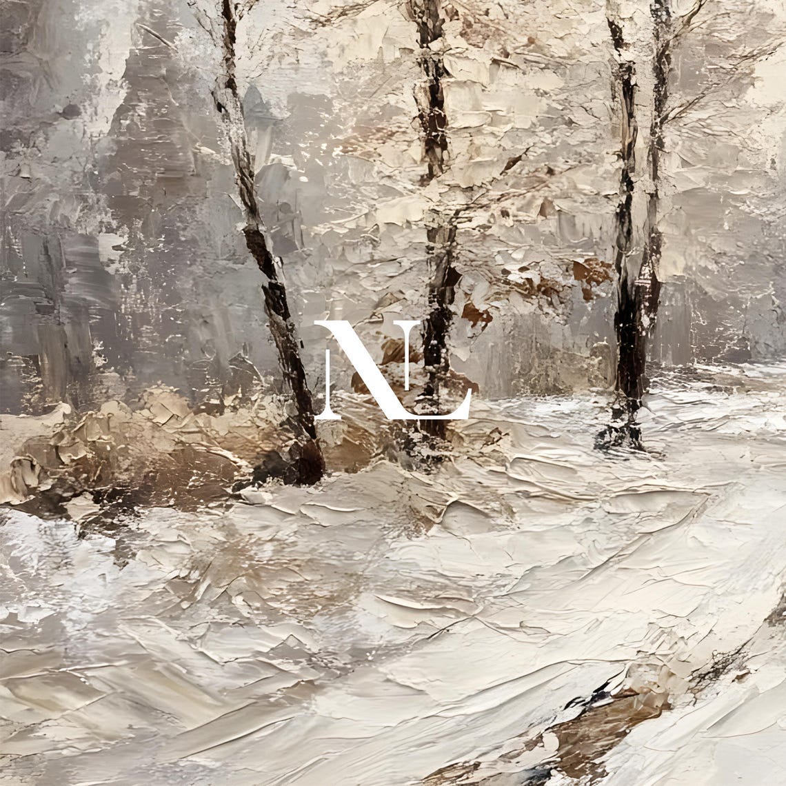 Snowy Forest Path With Birch Trees Winter Oil Painting Style Poster - Image 5