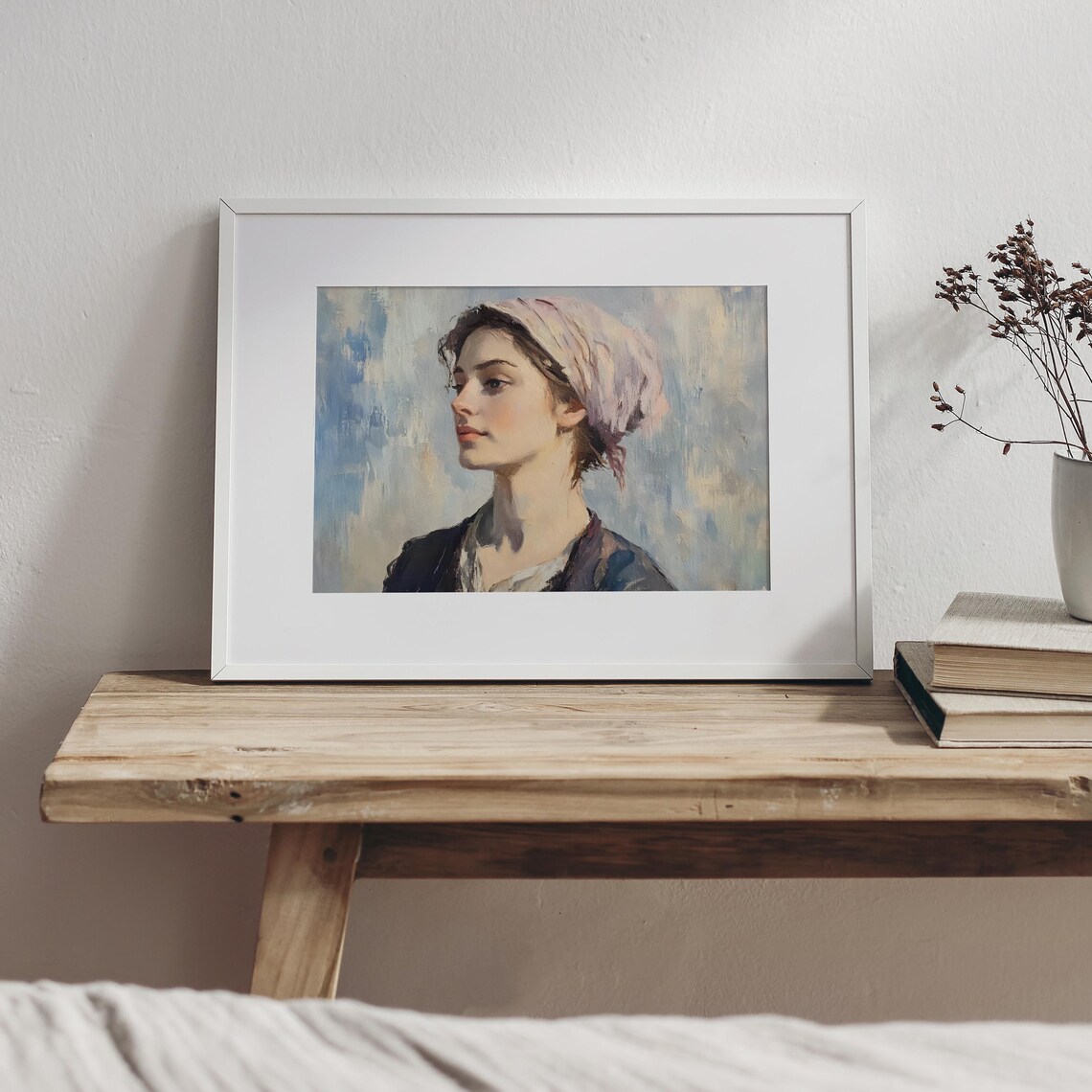 Woman In Pink Headscarf Profile Impressionist Portrait Painting Poster - Image 2