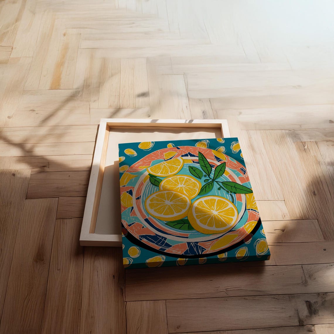 Lemon Slices Folk Art Bowl Citrus Illustration Teal Decor Poster - Image 2