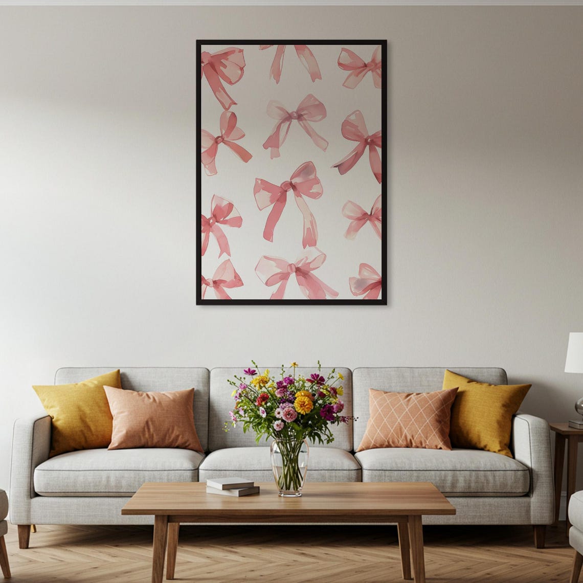Pink Watercolor Bows Pattern Sweet Coquette Girly Decor Poster - Image 2