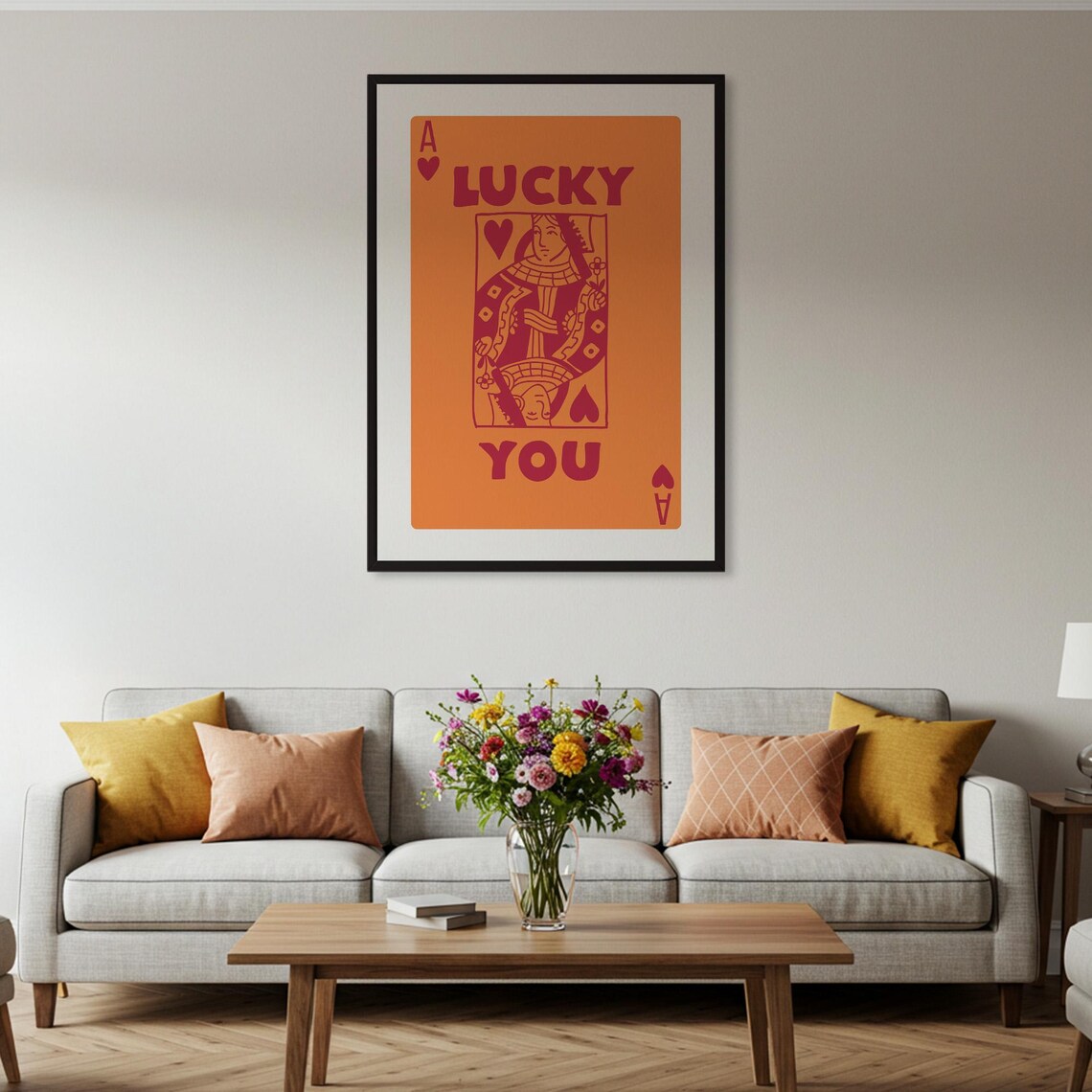 Lucky You Ace Of Hearts Playing Card Orange Vintage Style Poster - Image 2