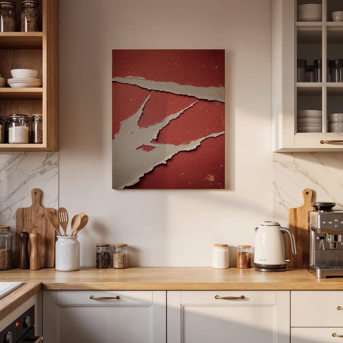 Torn Red Paper Beige Abstract Textured Wabi Sabi Style Poster - Image 4