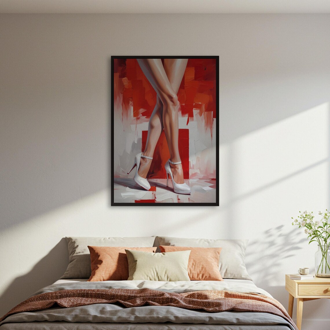Crossed Legs White Heels Red Abstract Fashion Painting Poster