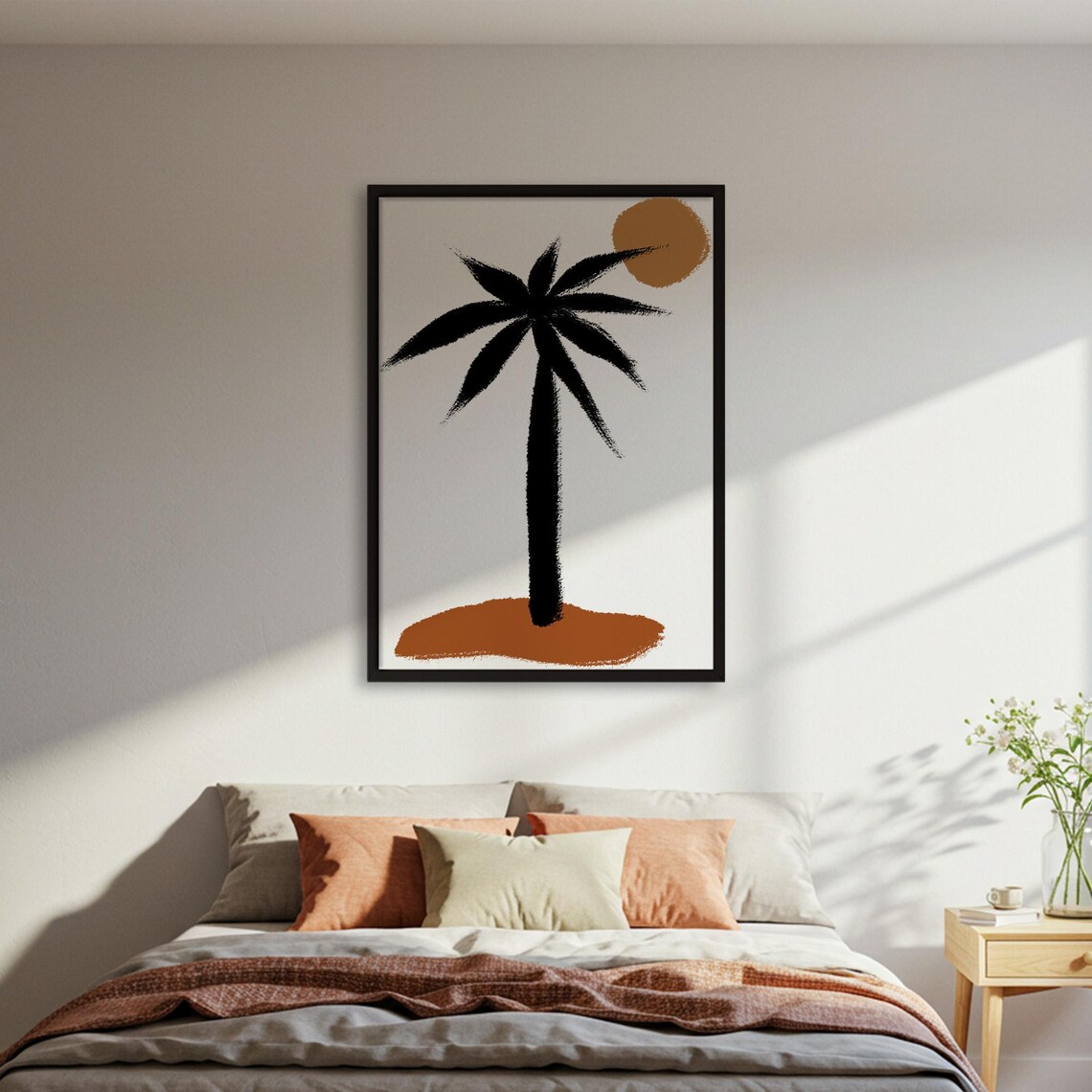 Minimalist Palm Tree Poster, Abstract Sun Boho Decor