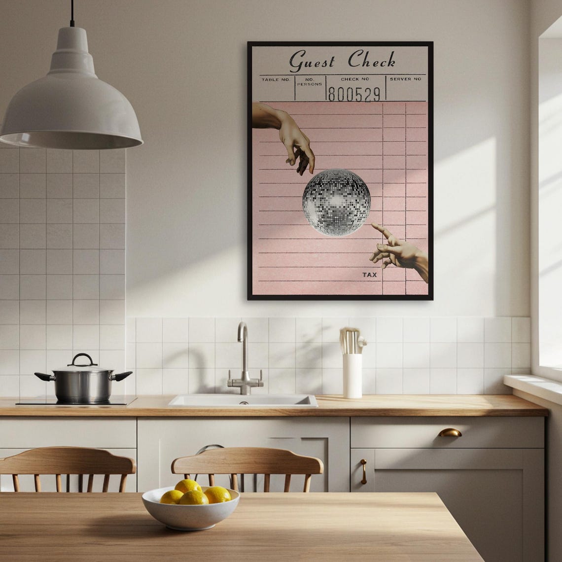 Disco Ball Guest Check Receipt Retro Party Pink Kitchen Poster - Image 4