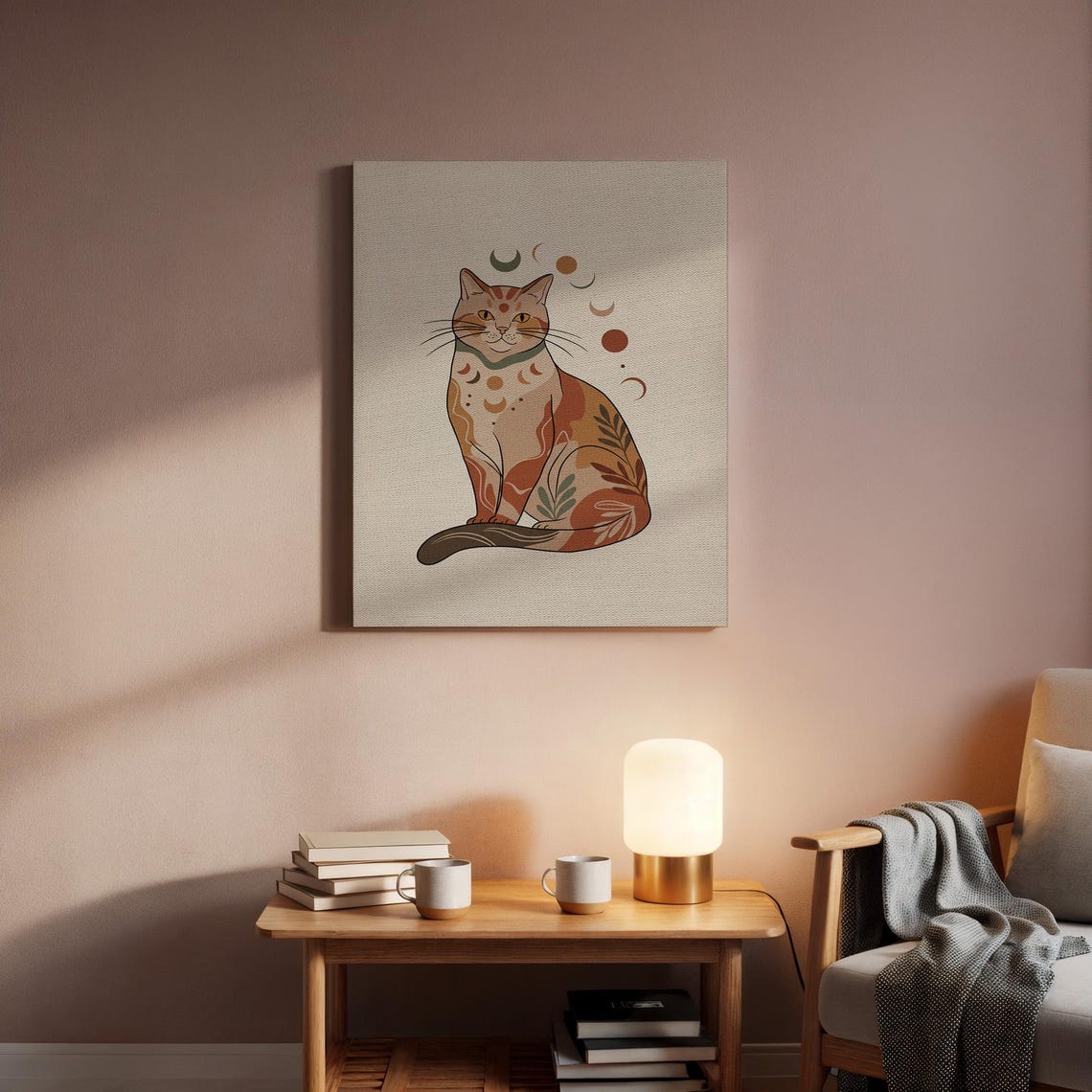 Boho Cat With Moon Phases Terracotta Celestial Pet Art Poster - Image 2