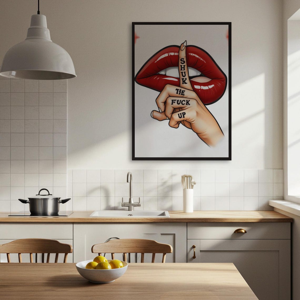Shhh Lips Funny Quote, Sassy Wall Decor - Image 3