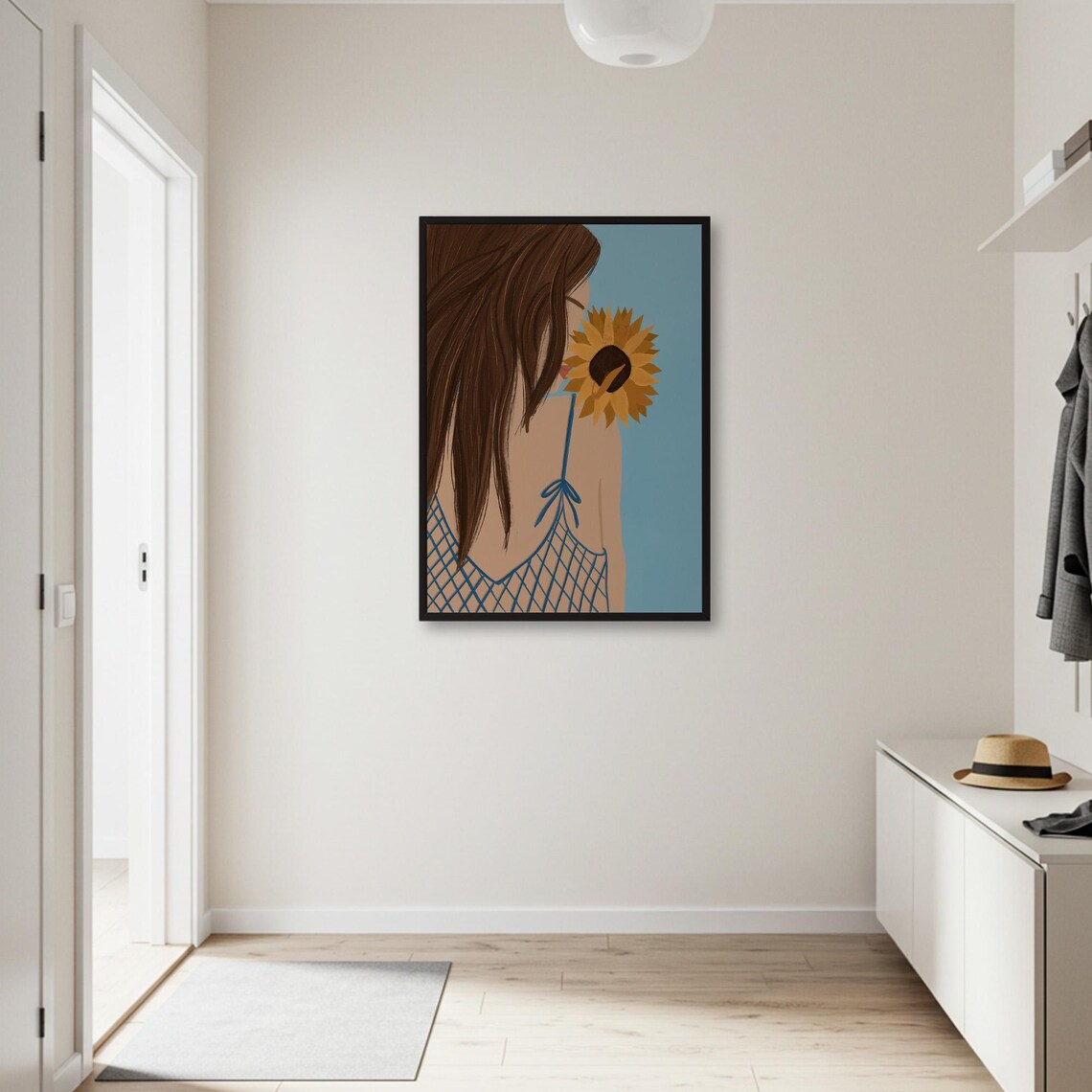 Woman With Sunflower, Botanical Portrait Art Print - Image 2