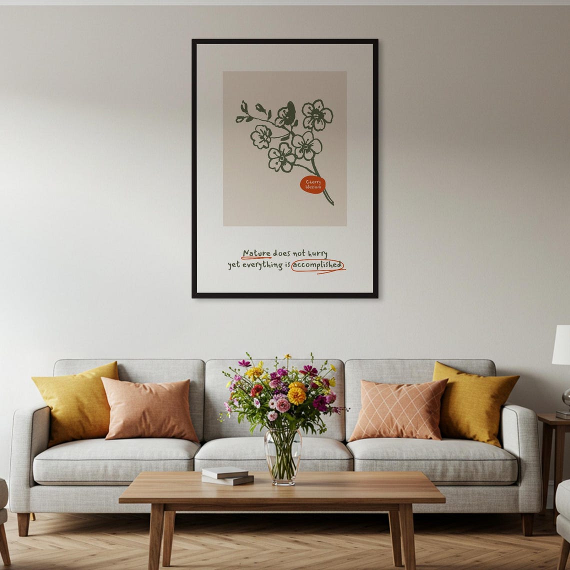 Nature Does Not Hurry Cherry Blossom Minimal Botanical Quote Poster - Image 2