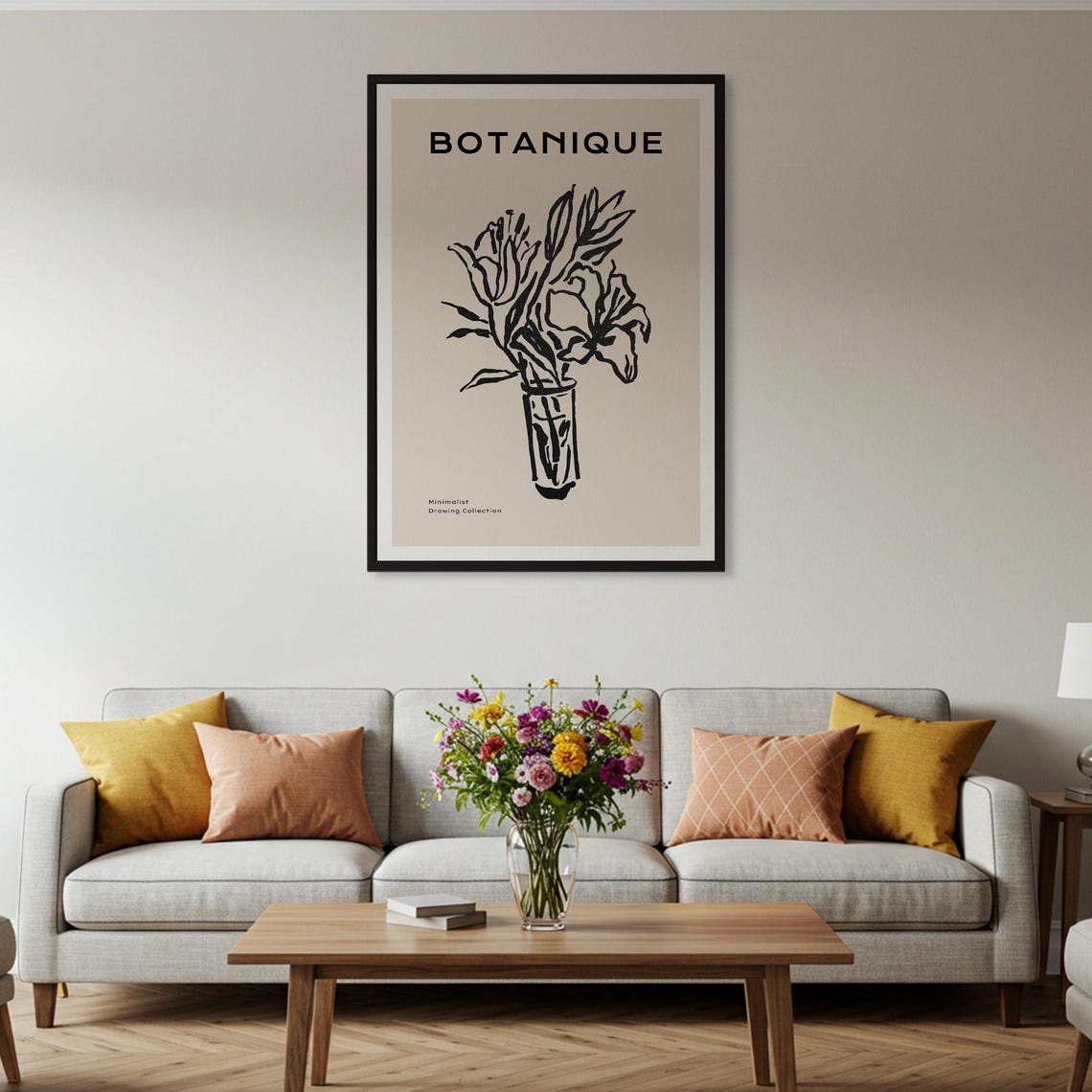 Botanique Black Line Art Flower Vase Minimalist Drawing Poster - Image 2