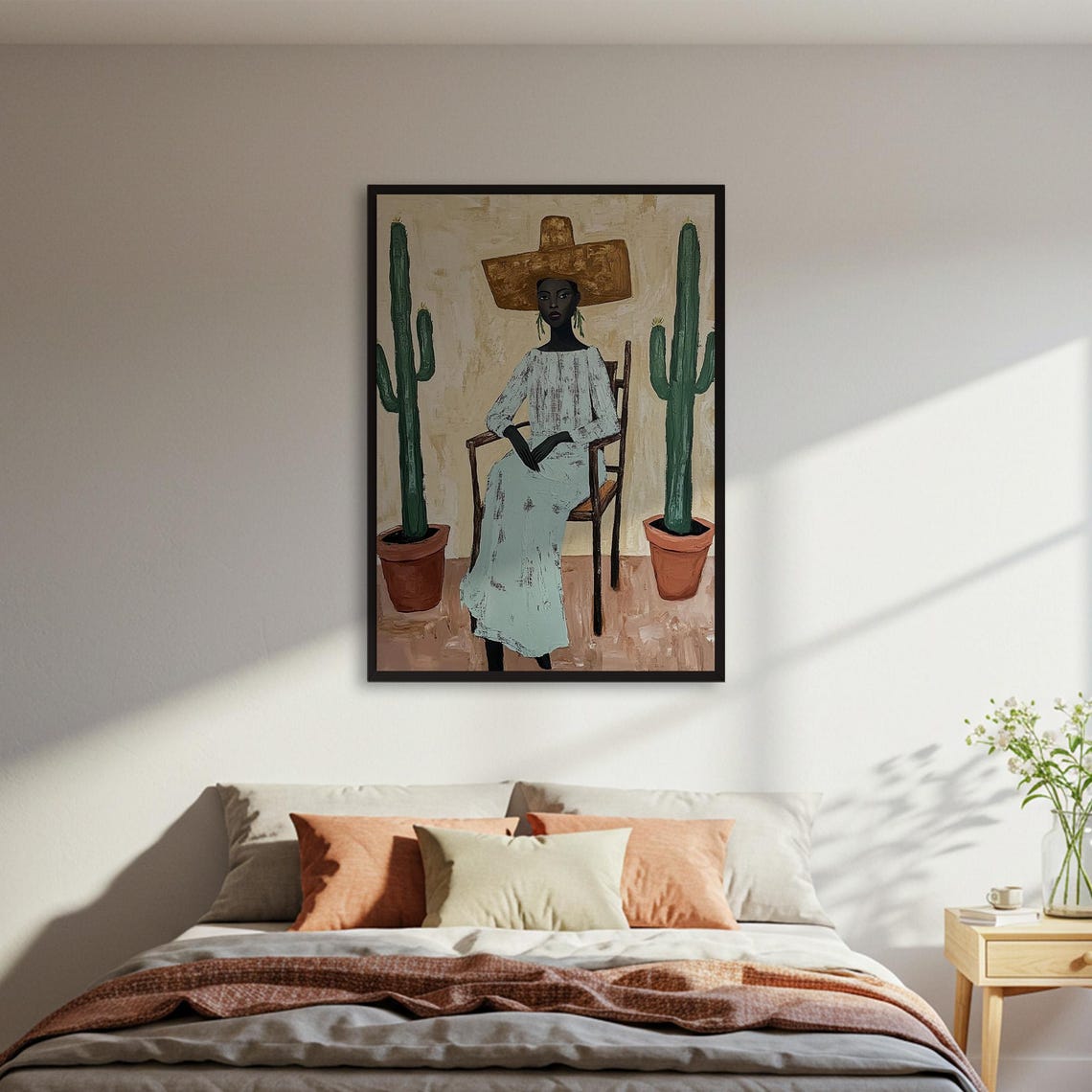 Woman In Sombrero With Cacti Southwestern Desert Style Poster