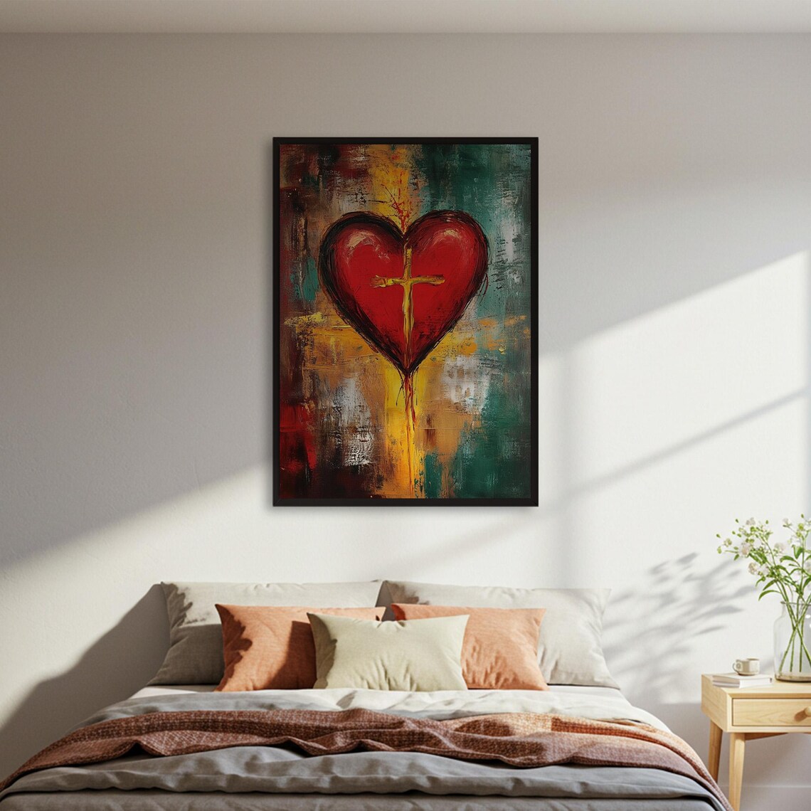 Abstract Heart With Cross, Christian Faith Art Print