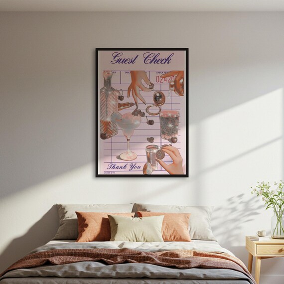 Retro Guest Check Cocktail Collage Vintage Bar Cherry Martini Poster