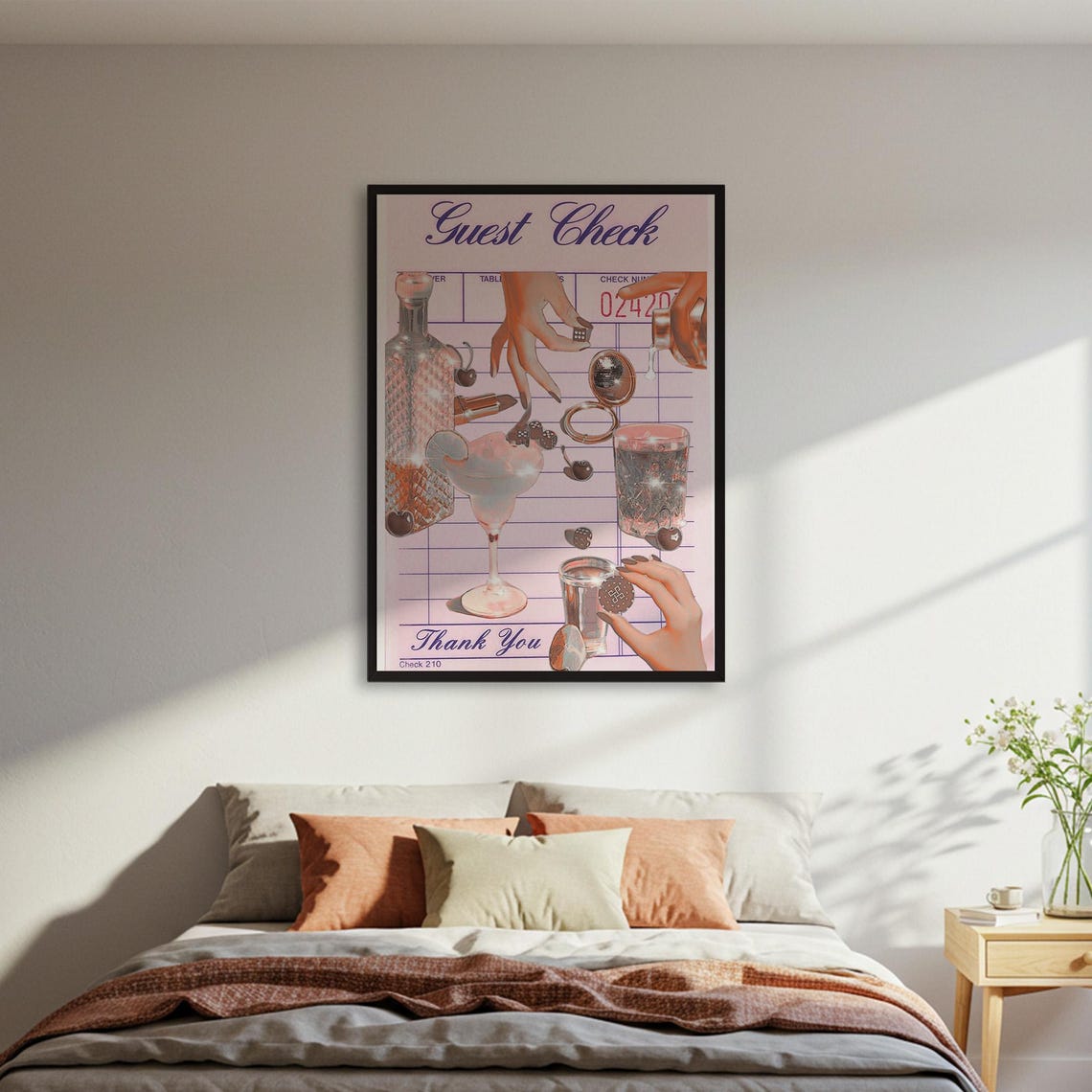 Retro Guest Check Cocktail Collage Vintage Bar Cherry Martini Poster