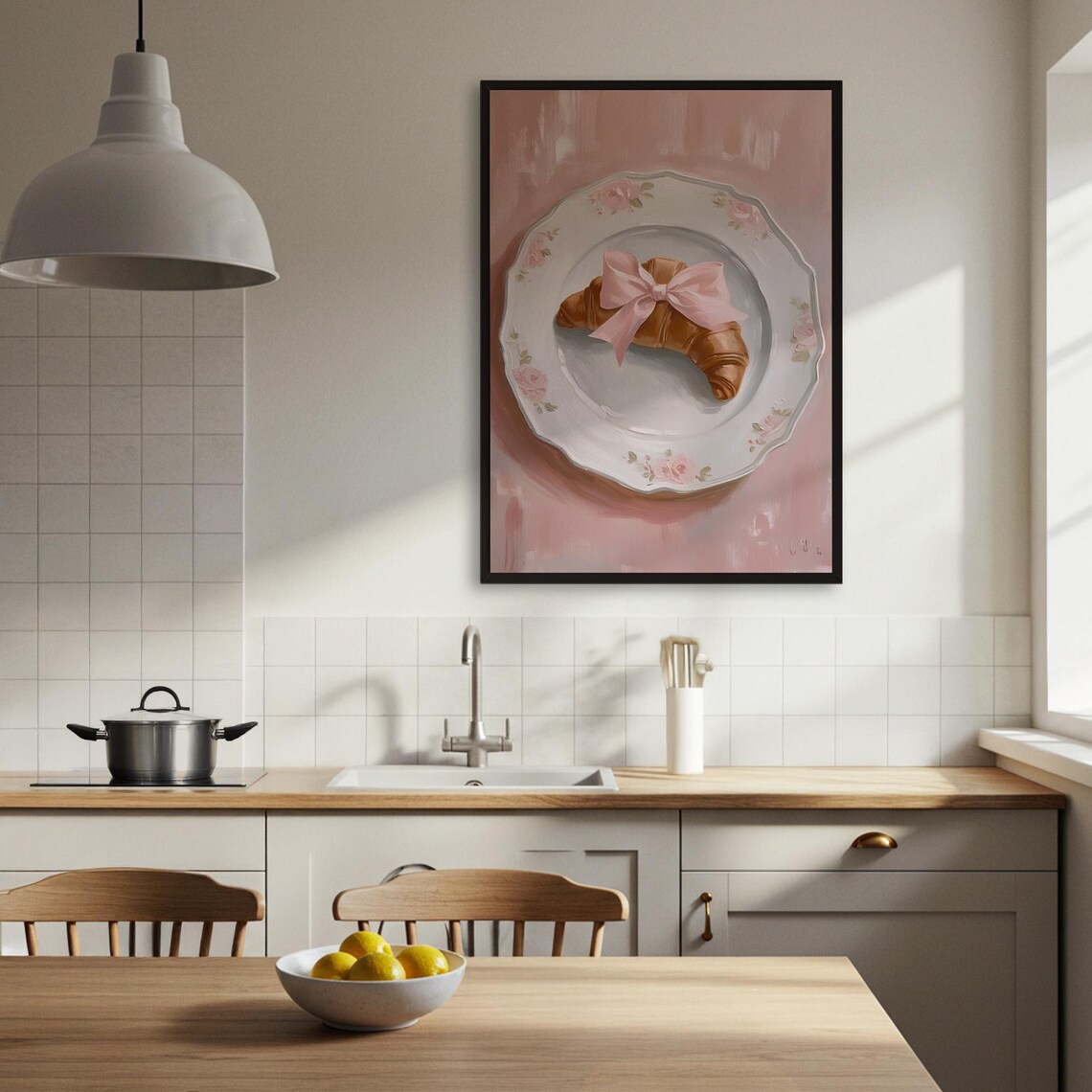 Croissant With Pink Ribbon, Cute Kitchen Decor - Image 4