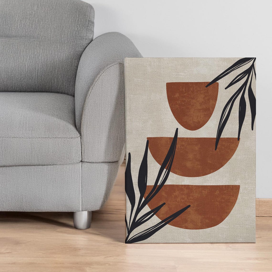 Terracotta Abstract Shapes Black Leaf Botanical Neutral Wall Art