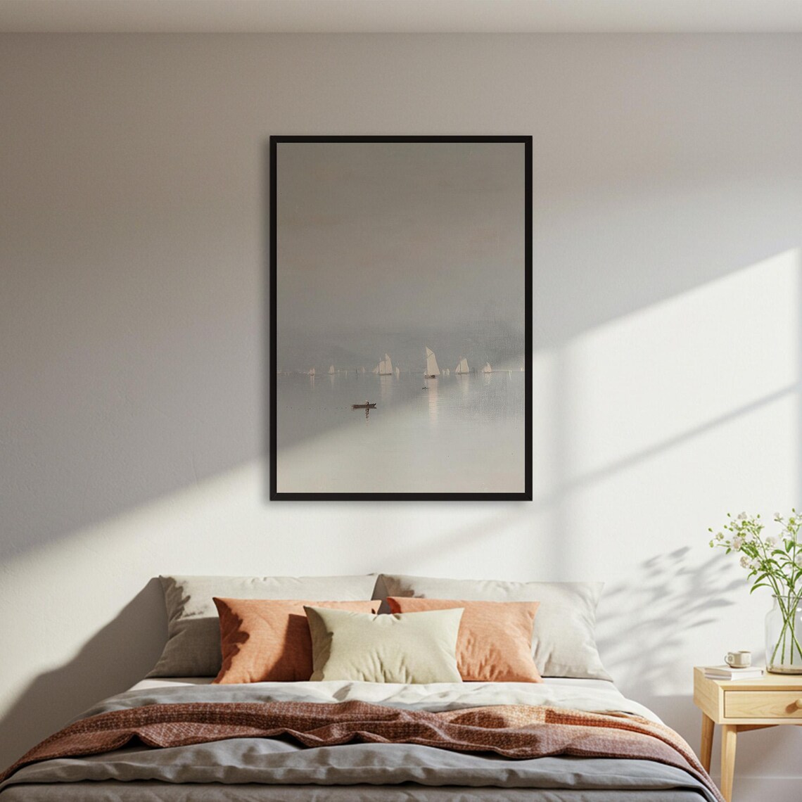 Sailboat Painting, Vintage Nautical Ocean Landscape