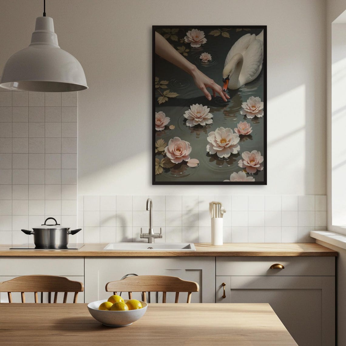 White Swan Water Lilies Romantic Painterly Pond Nature Art Poster - Image 2