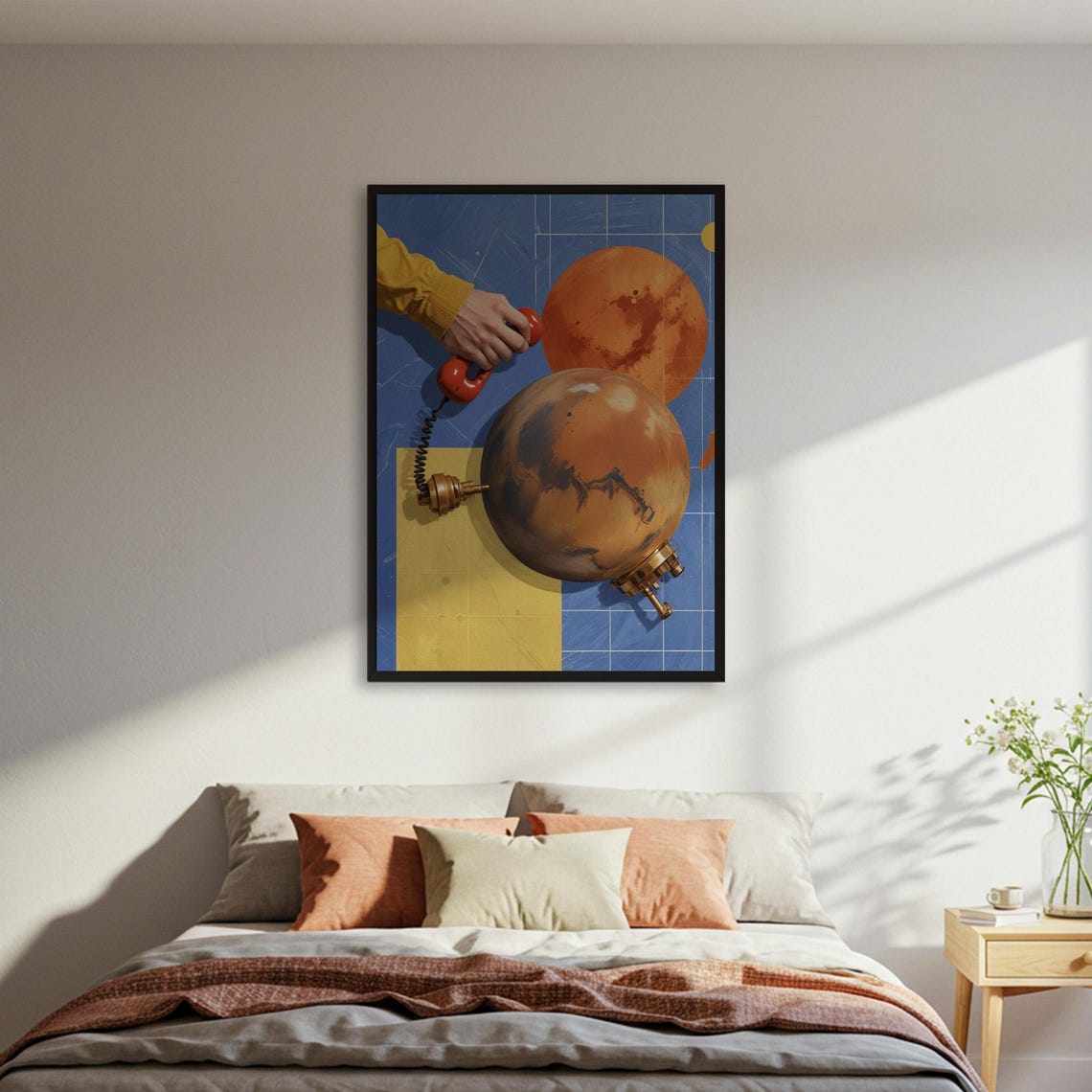 Surreal Space Phone Call Mars Planet Retro Futurism Cosmic Poster