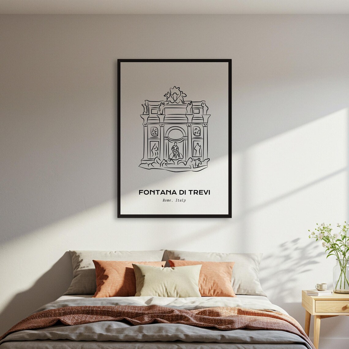 Trevi Fountain Rome Italy Minimalist Line Art Travel Landmark Poster