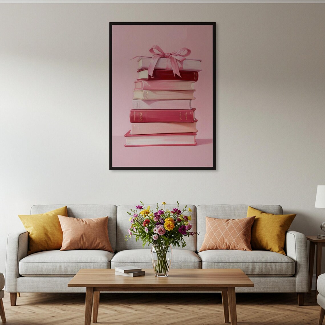 Pink Book Stack, Ribbon Tied Books Poster Print - Image 4