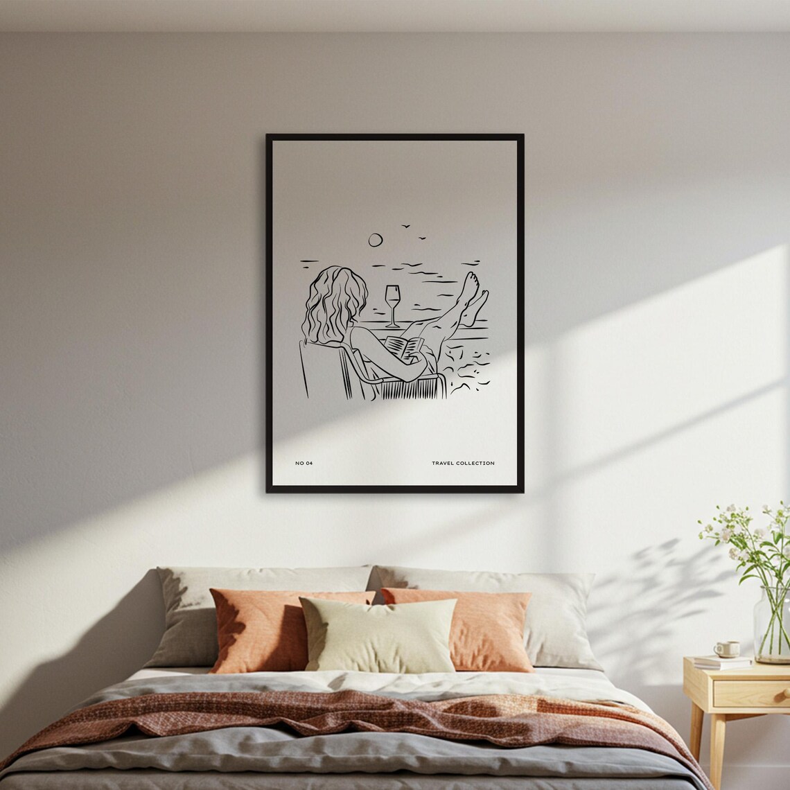 Beach Reading Minimalist Line Art, Relaxing Wall Decor
