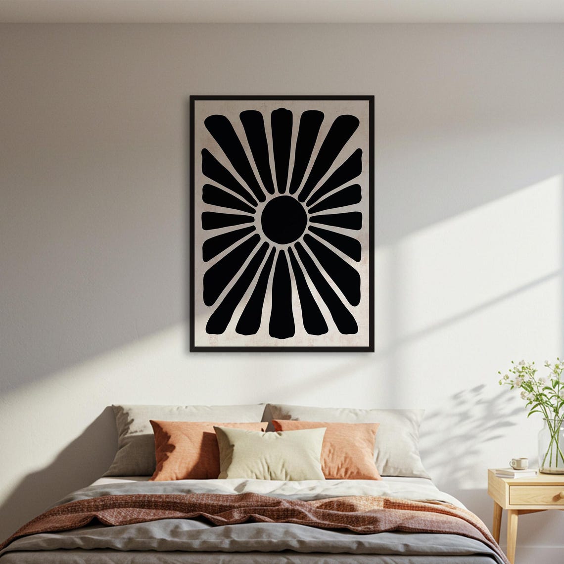 Black Sunburst Radiating Rays Abstract Modern Minimal Poster