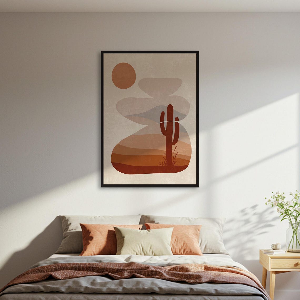 Abstract Desert Landscape Cactus Terracotta Boho Sun Art Poster