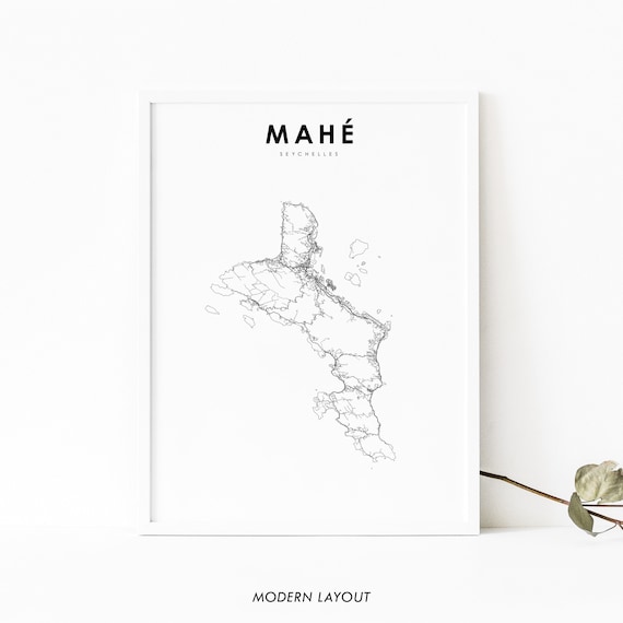 Mahe Seychelles Black White Minimalist Island Road Map Poster