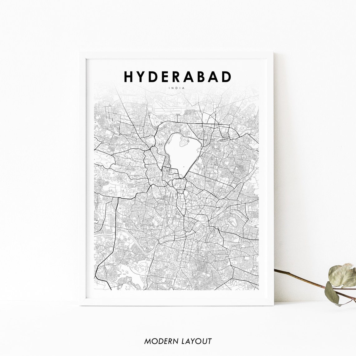 Hyderabad India Minimalist City Street Map Modern Decor Wall Art