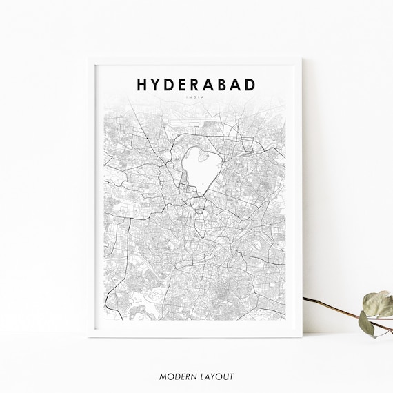Hyderabad India Minimalist City Street Map Modern Decor Wall Art