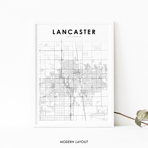 Lancaster Ca Map Print Usa Art Poster Palmdale City Street Road Nursery Room Office Wall Decor