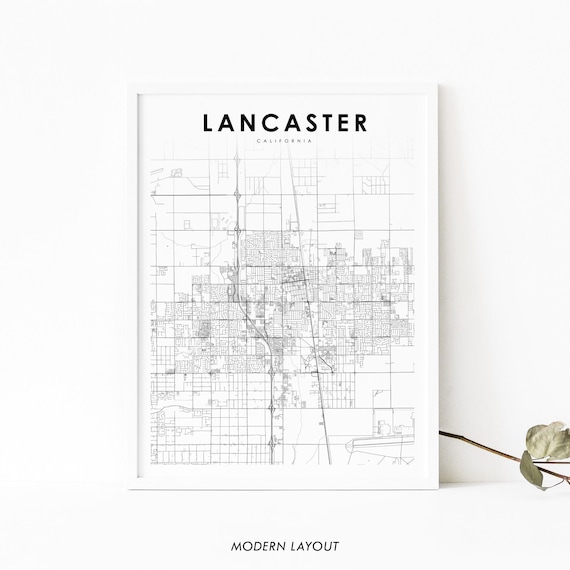 Lancaster California City Street Map Minimal Black Line Art Poster