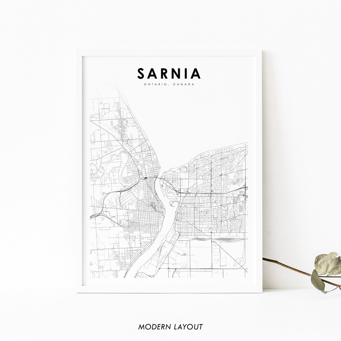 Sarnia Ontario Map Print, Canada Street Map Poster