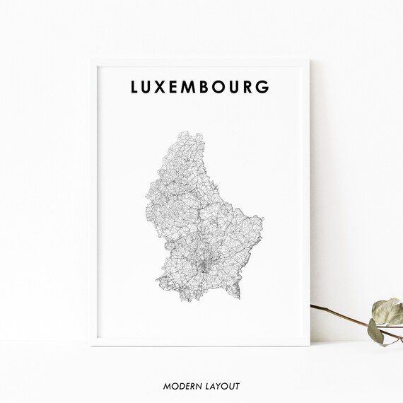 Luxembourg Minimalist Country Road Map Line Art Travel Poster