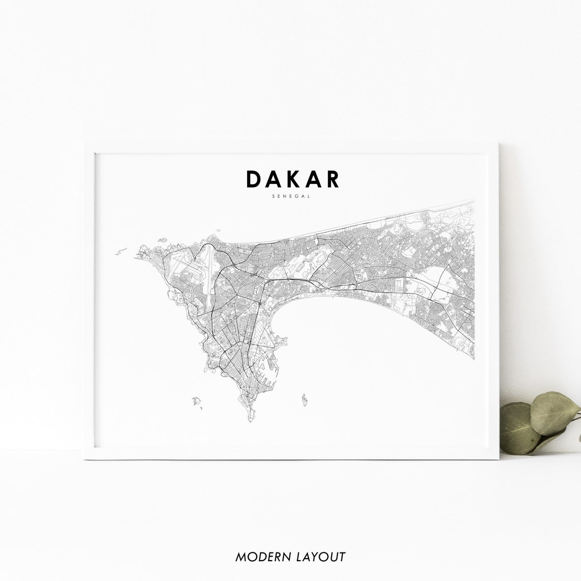 Dakar Senegal Minimal Street Map Cape Verde Peninsula Poster
