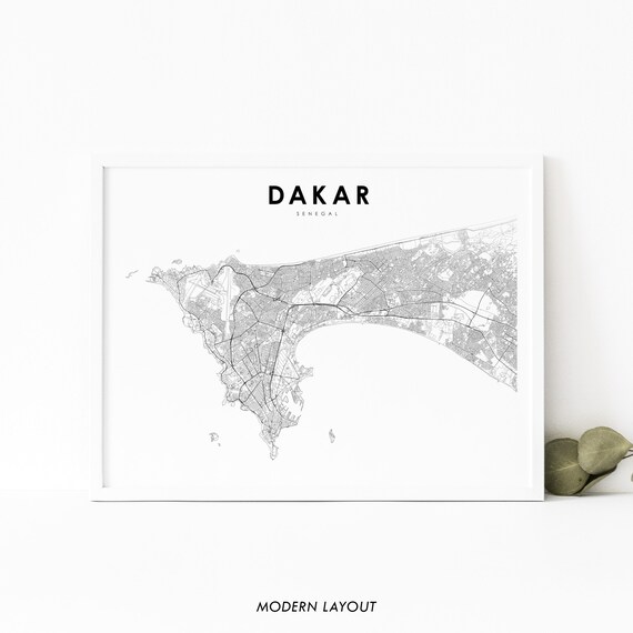 Dakar Senegal Map Print Art Poster Ndakaaru Sngal City Street Road Nursery Room Wall Office Decor