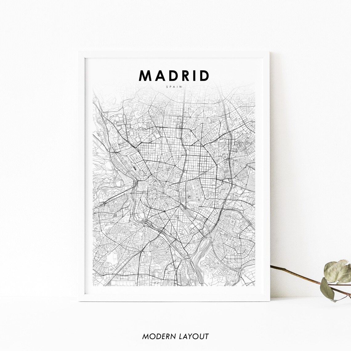 Downtown Madrid Spain Map Print, City Street Poster