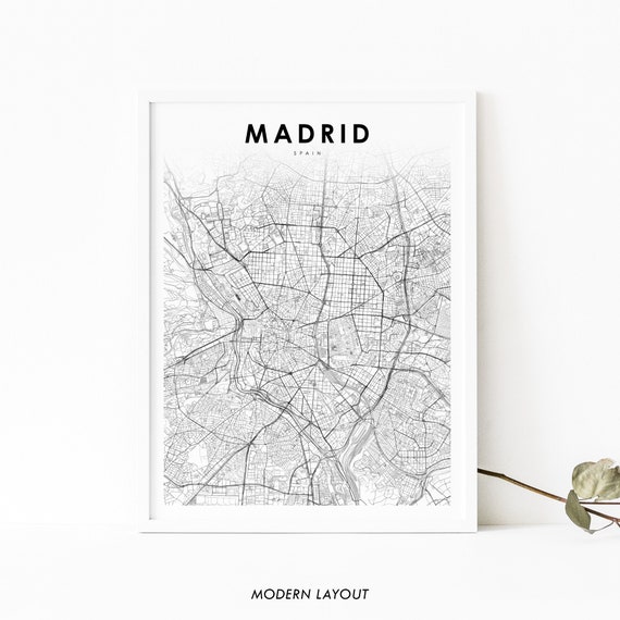 Downtown Madrid Spain Map Print, City Street Poster