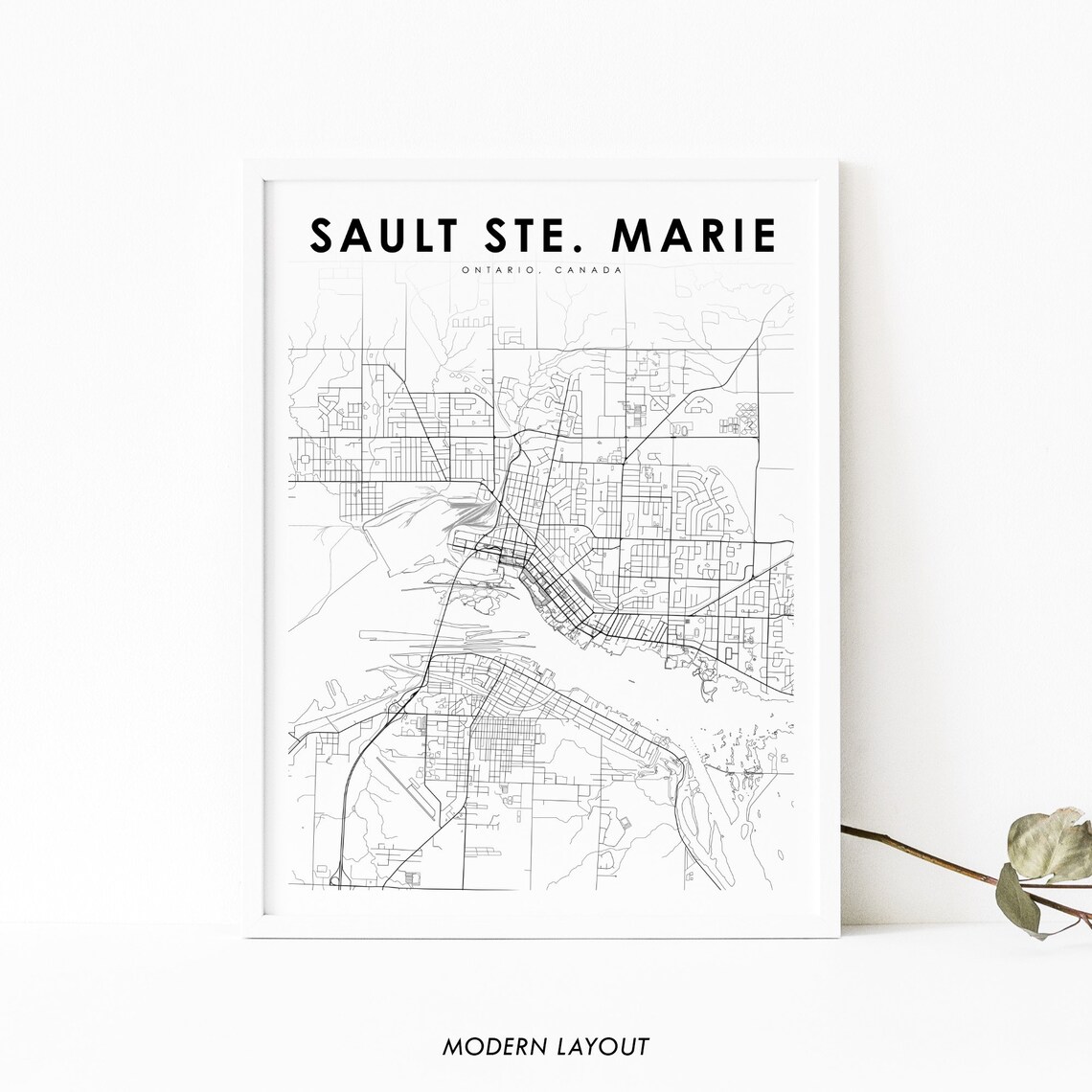Sault Ste Marie Ontario Map Print, Canada Poster