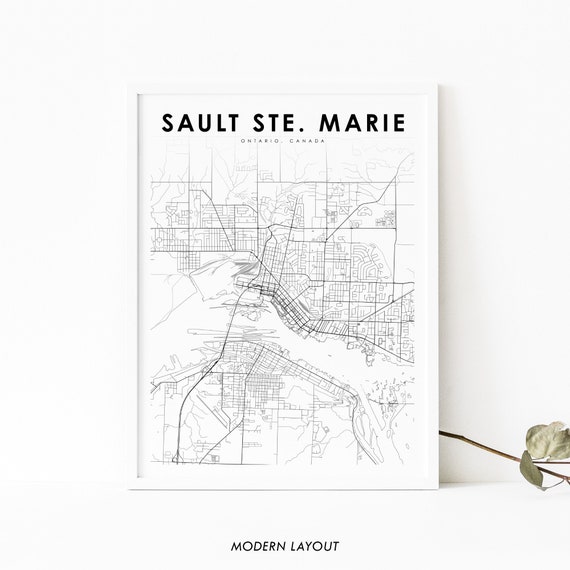 Sault Ste Marie Ontario Map Print, Canada Poster