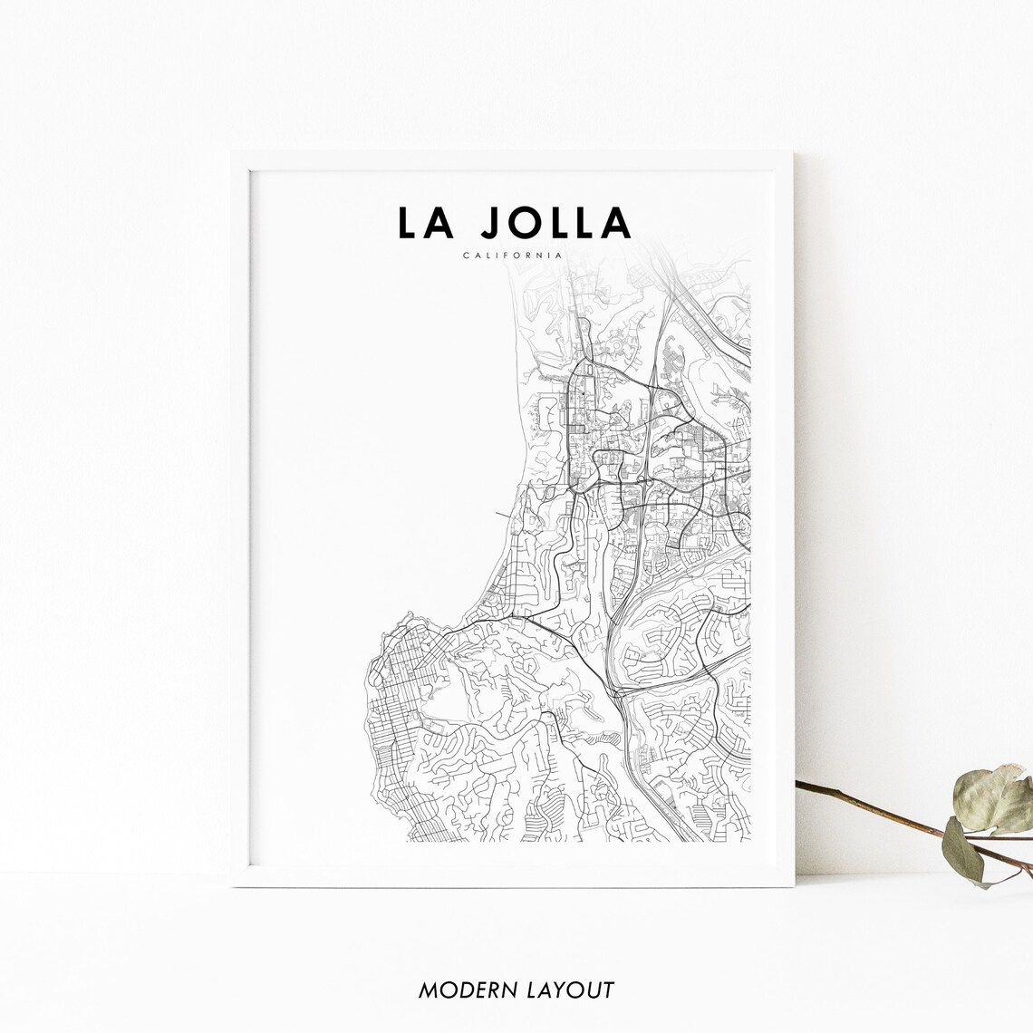 La Jolla CA Map Art Print, San Diego City Street