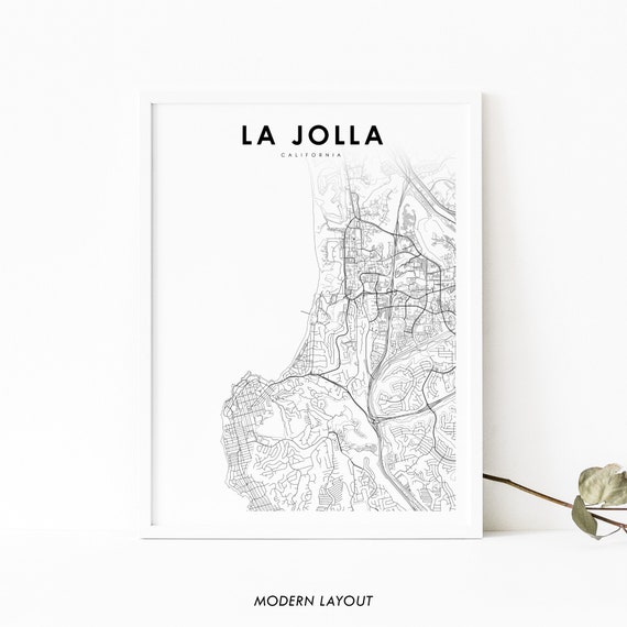La Jolla CA Map Art Print, San Diego City Street
