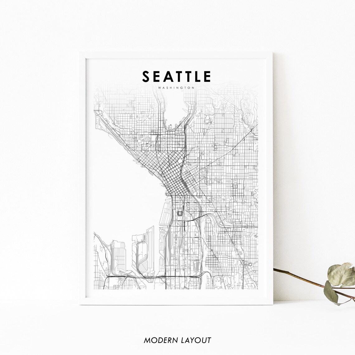 Downtown Seattle WA Map Print, Nursery Room Decor