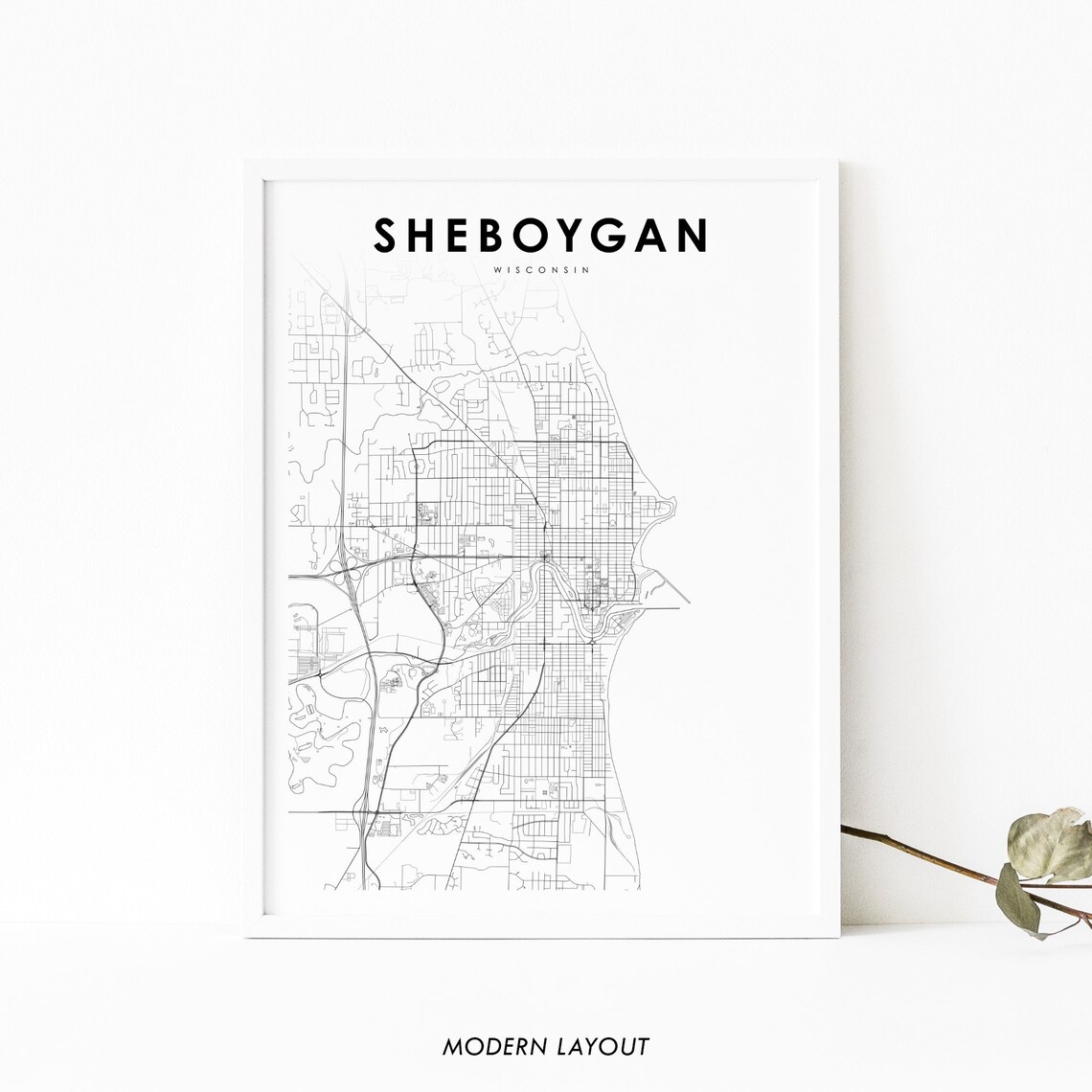 Sheboygan WI Map Print, Wisconsin USA Poster