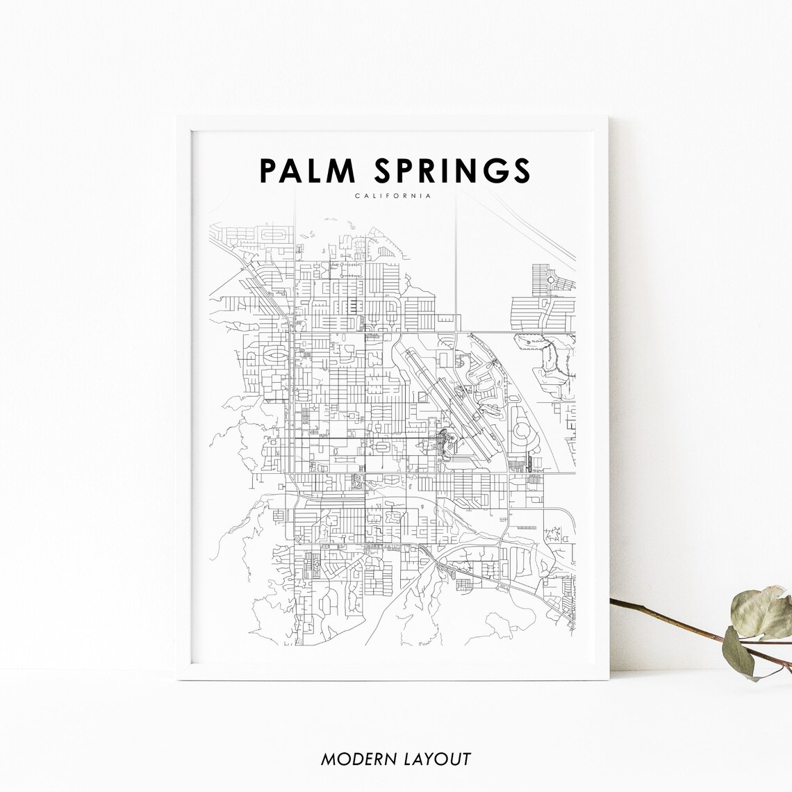 Palm Springs California Street Map Modern Minimalist Desert City Wall Art